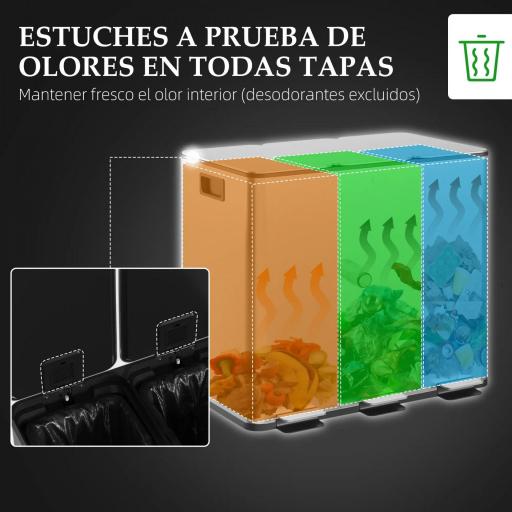Papelera Cocina de Acero Inoxidable con 3 Compartimentos 3x15L con Pedales Tapas de Cierre Suave y Cubo Extraíble Plata [6]