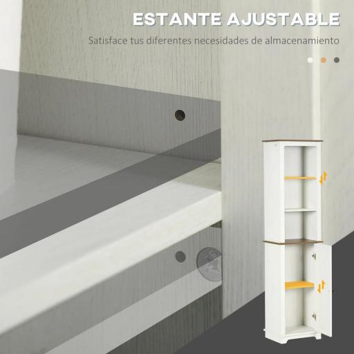 Armario Alto de Baño Mueble Columna de Baño con 3 Compartimientos Puerta y Estante Ajustable 39,5x30x160 cm Blanco [4]