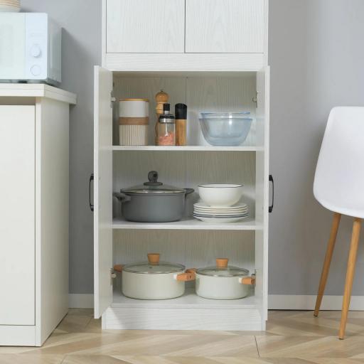 Alacena de Cocina Mueble Auxiliar con 4 Puertas y 5 Estantes Abiertos 60x36x168 cm Blanco [7]