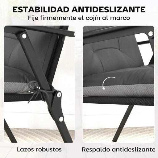 Set de 4 Cojines para Sillas de Jardín Impermeables y Antideslizantes con Respaldo Correas 112x53 cm Gris Oscuro [4]