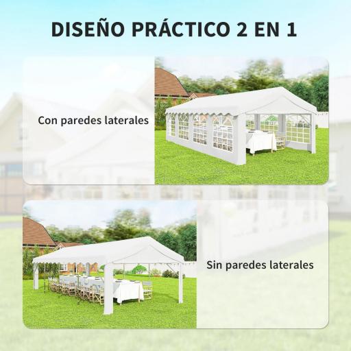 Carpa para Fiestas 4x8 m Carpa de Jardín con Paredes Extraíbles Puerta y Ventanas UPF50+ para Boda Camping Blanco [2]