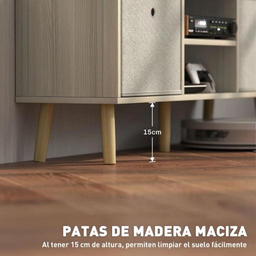 Mueble de TV para Televisores de hasta 50 Pulgadas con 2 Cajones de Tela y Estantes Abiertos Madera y Beige [5]