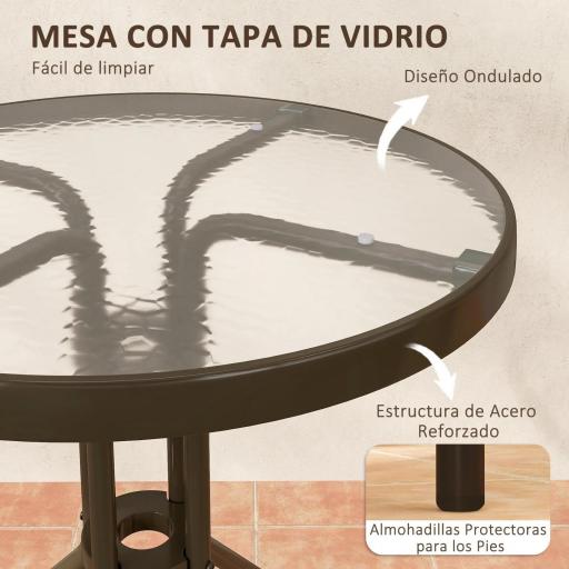 Conjunto de Jardín Exterior de 3 Piezas con 2 Sillas Apilables y Mesa Redonda de Vidrio Templado para Balcón Terraza [5]