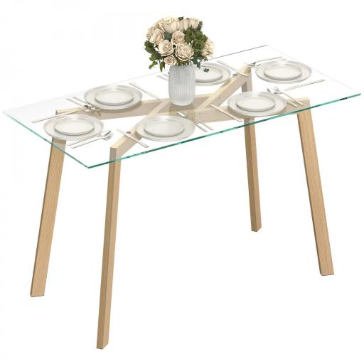 Mesa de Comedor Rectangular Moderna para 6 Personas Superficie de Vidrio Templado 150x75x76 cm Transparente [8]