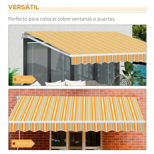 Toldo Manual Retráctil 300x250 cm, Toldo Exterior Terraza con Ángulo Ajustable, Brazo Articulado, Montaje a Pared, Estructura de Aluminio, Anti-UV e Impermeable, para Jardín Amarillo y Blanco [7]