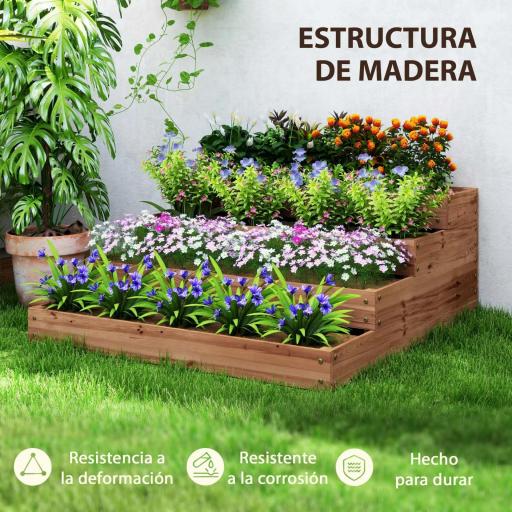 Jardinera de Madera Elevada de 4 Niveles con Diseño de Escalera para Cultivos Plantas Flores 113x113x46 cm Café Oscuro [5]