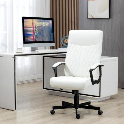 Silla de Oficina con Respaldo Alto Altura Ajustable y Función de Inclinación 65x65x102-112,5 cm Blanco Roto