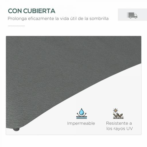 Sombrilla Excéntrica de 3 m con Luces LED con Manivela y Base Cruzada para Exterior Patio Terraza Gris Oscuro [6]
