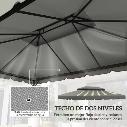 Toldo de Recambio para Cenador 4x3 m con Techo Doble Orificios de Drenaje Solo Toldo NO Incluye Marco Gris Claro [6]