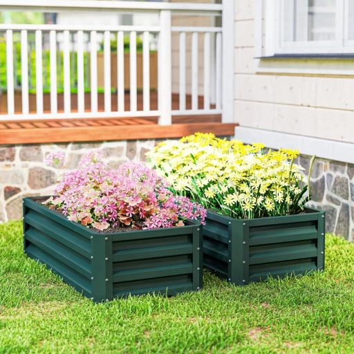 Juego de 2 Jardineras Exterior Grandes de Acero Galvanizado Huertos Urbanos para Terraza Jardín 110x50x30 cm Verde [6]