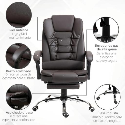 Silla de Escritorio con Reposapiés Silla Ejecutiva Giratoria con Altura Ajustable Tapizada en PU y Reposabrazos Café [5]