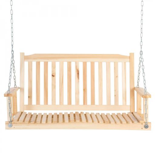 Banco Columpio de Madera de 2 Plazas Ajustable con Respaldo y Apoyabrazos para Exterior Jardín 117x69x60 cm Natural [9]