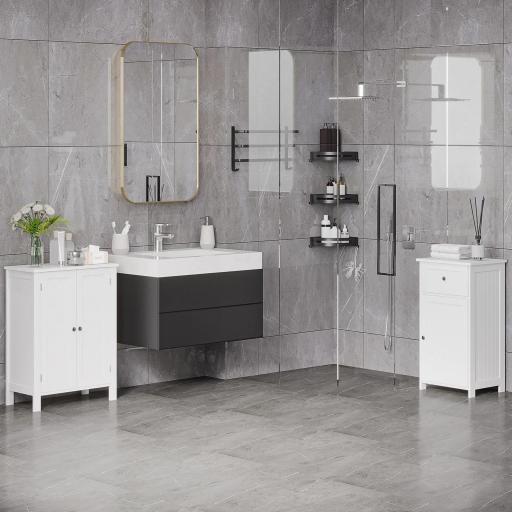 Armario de Baño con 1 Cajón 1 Puerta y Estante Ajustable Interior Mueble Auxiliar de Almacenaje 43x34x77 cm Blanco [2]