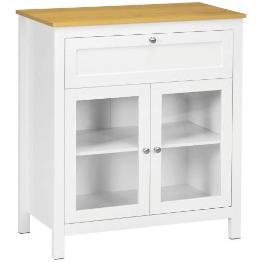 Aparador de Cocina Moderno Mueble Buffet Auxiliar con Cajón Estante Ajustable y 2 Puertas de Vidrio 80x40x90 cm Blanco [3]