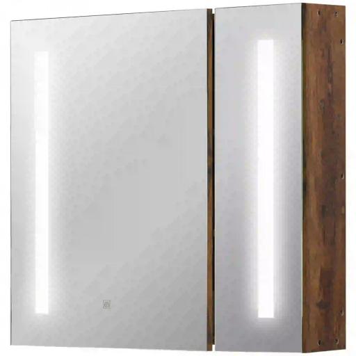 Armario con Espejo de Baño con Luz LED Mueble de Baño Colgante con Interruptor Táctil 70x15x65cm Marrón Rústico [9]