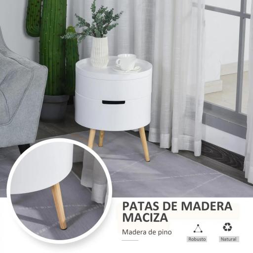 Mesita de noche - mesa de centro con 2 compartimentos de almacenamiento - tapa de MDF - dim. Ø 38 x 48 cm - blanco [6]