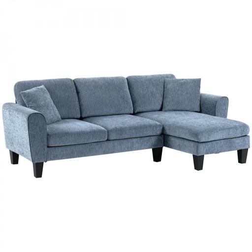 Sofá Rinconera Chaise Lounge Reversible en Forma de L con 2 Cojines Carga 200 kg 230x138x87 cm Azul Oscuro [8]