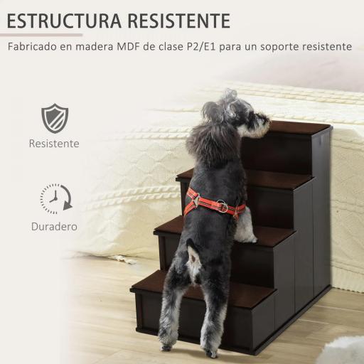 Escalera para Mascotas Escalones para Perros Gatos con Acolchados Desmontables Carga 30 kg 40x59x54,2 cm Marrón Oscuro [4]