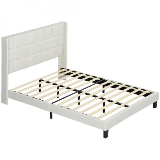 Cama 135x190 cm con Almacenaje Inferior Tapizada y Cabecero Acolchado con Orejas Beige [8]