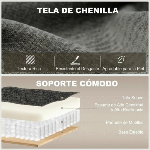 Sofá Cama 2 Plazas 3 en 1 con Mesa Auxiliar Portavasos Respaldo Ajustable Bolsillos Laterales 2 Almohadas Gris Oscuro [5]