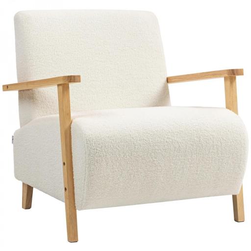 Sillón Nórdico de Borreguito Acolchado Grueso y Patas de Madera Asiento Amplio para Salón Dormitorio 74,5x76x78 cm Crema [8]
