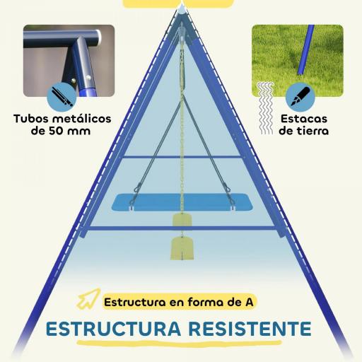 Columpios para Niños de +3 Años con 2 Columpios Simples y 1 Columpio Plataforma Carga 120 kg 365x180x184 cm Multicolor [3]