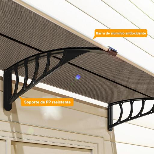 Marquesinas Exterior para Puertas y Ventanas 200x96 cm con Soporte de Aleación de Aluminio PP Policarbonato Marrón [4]