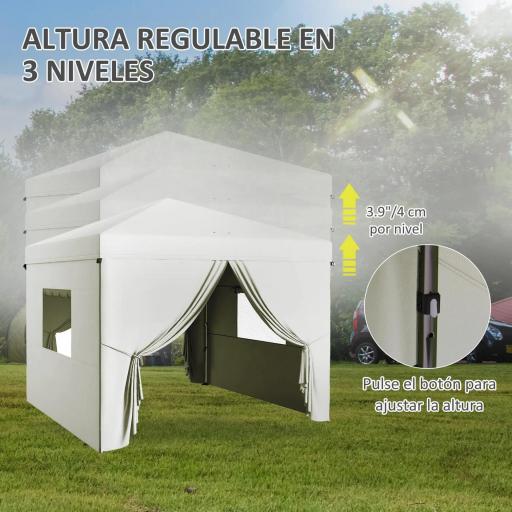 Carpa Plegable Pop-Up 3x3 m con 4 Cortinas Laterales 2 Ventanas de Malla Altura Ajustable Impermeable y Anti-UV Blanco [4]