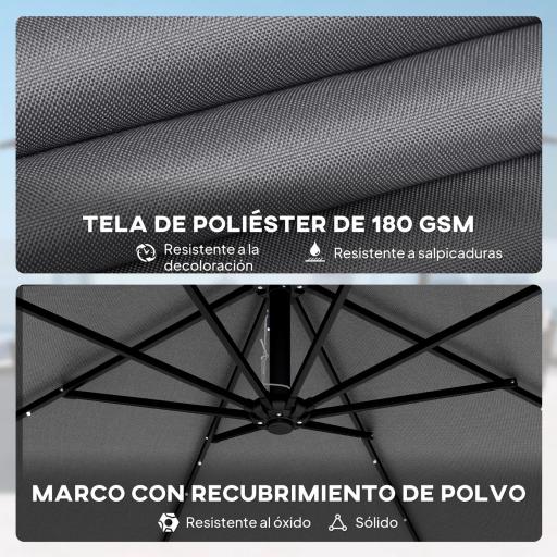 Parasol Excéntrico con Luces LED Solares 330x295 cm Sombrilla con Base Cruzada Manivela Funda Protectora Gris Oscuro [6]