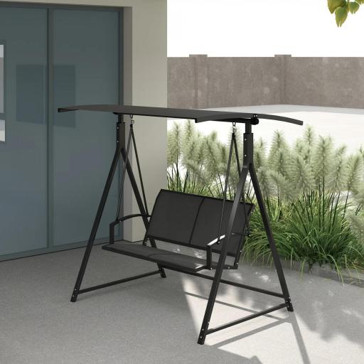 Columpio de Jardín de 2 Plazas con Toldo Ajustable y Estructura Triangular de Metal Carga 220 kg 160x112x162 cm Gris [7]