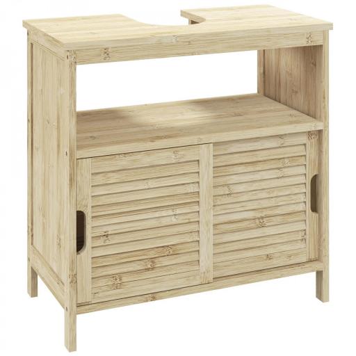 Armario Debajo de Lavabo con Puertas Correderas de Lamas Compartimento Abierto Estilo Moderno 60x30x60 cm Natural [4]