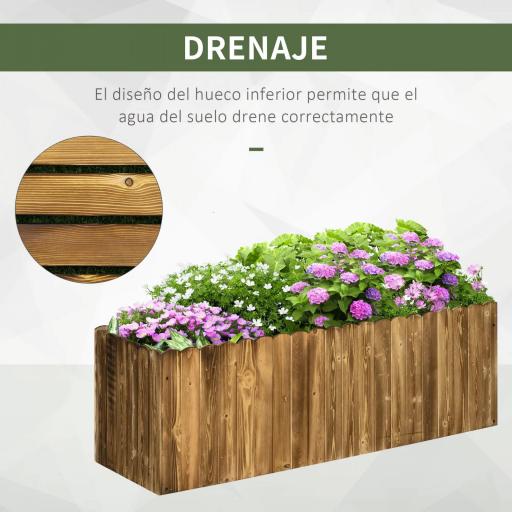 Jardinera de Madera Jardinera Elevada para Cultivos Verduras Flores en Patio Balcón Terraza 120x40x40 cm Carbonizada [4]