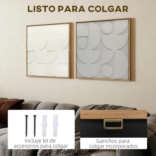 Decoración de Pared de Madera 3D de 2 Piezas con Patrones Geométricos Huecos para Salón Dormitorio Pasillo Blanco [3]