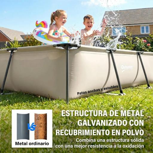 Piscina Desmontable Tubular 316x238x66,5 cm 3700 L con Marco Metálico Parche de Reparación sin Depuradora Gris [5]