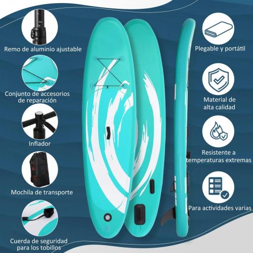 Tabla de Paddle Surf Hinchable 300x76x15 cm Tabla de Stand Up Paddling Inflable con Remo Ajustable Aletas Cubierta Antideslizante Bomba y Bolsa de Transporte Azul [4]
