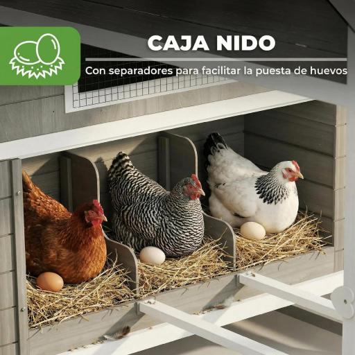 Gallinero Madera Grande Exterior con 2 Nidos Corral Techo Asfáltico Bandeja Extraíble Rampa 347x160x150 cm Gris Oscuro [4]