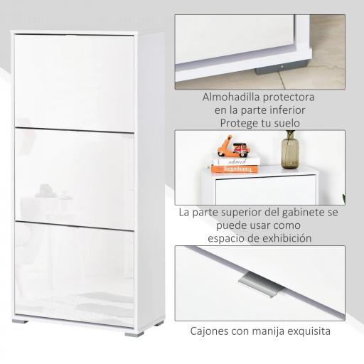 Armario de Zapatos Zapatero Moderno con 3 Cajones Capacidad de 18 Pares de Zapatos para Pasillo 60x26x124 cm Blanco [4]