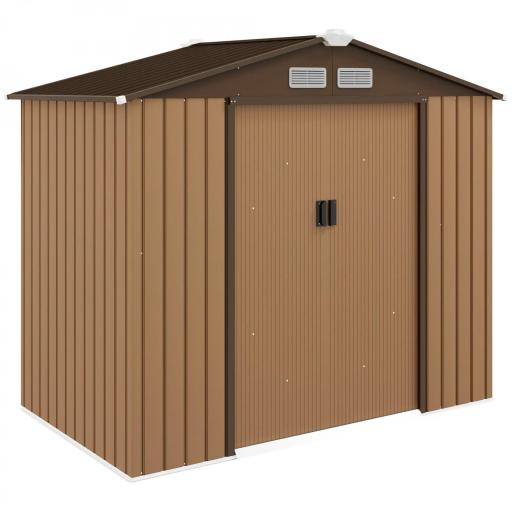 Caseta de Jardín 213x130x185 cm Cobertizo Metálico de Exterior para Almacenamiento de Herramientas Caqui [8]
