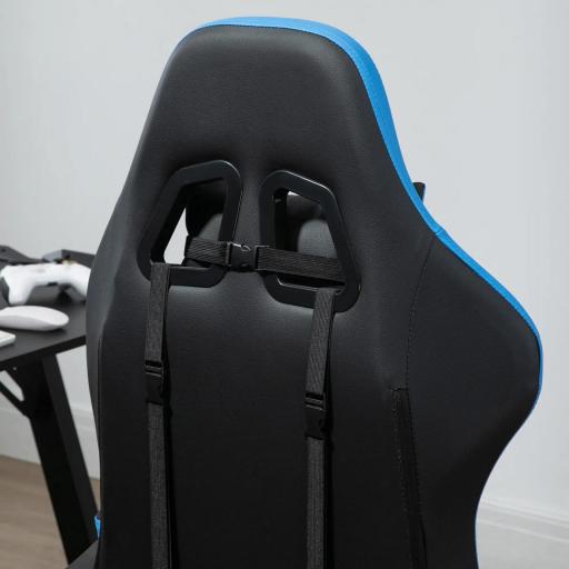 Silla Gaming Silla Gamer de Cuero PU Reclinable 135° Reposacabezas y Reposapiés 65x65x121-129 cm Negro y Azul [7]