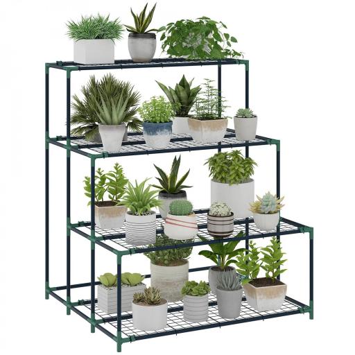 Soporte para Plantas de 4 Niveles con Diseño Escalera y Estructura Metálica Resistente para Interior y Exterior Verde [8]