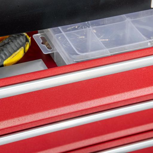 Caja de Herramientas de Acero con 4 Cajones Bandeja Tapa Abatible y Cierres Metálicos 51x22x39,5 cm Negro y Rojo [3]