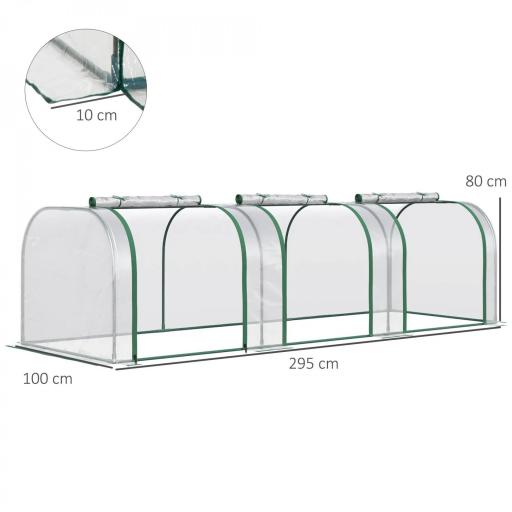 Invernadero de Jardín 295x100x80 cm para Cultivo de Plantas Tipo Túnel Marco Acero y Plástico Transparente [1]