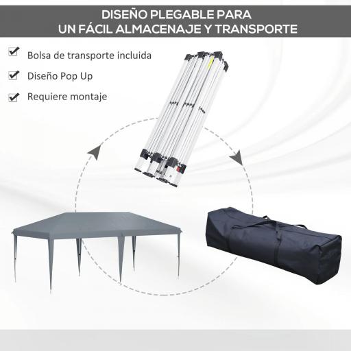 Carpa Plegable Gazebo 6x3 m con Altura Ajustable en 3 Niveles Toldo Anti-UV y Bolsa de Transporte Gris Claro [2]