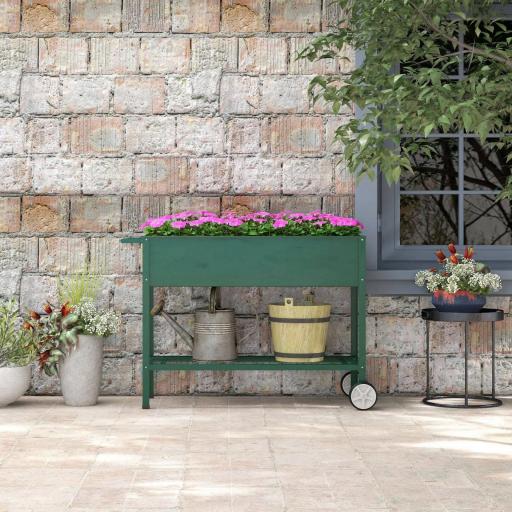 Huerto Urbano Elevado 109x44x80 cm con 2 Ruedas Estante y Asa para Cultivo Plantas Flores Verduras Verde [5]