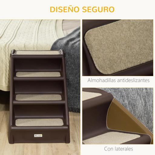 Escalón para Perros Gatos Portátil con Alfombras Antideslizantes para Cama Sofá Carga 20 kg 62x38x49,5 cm Marrón [4]