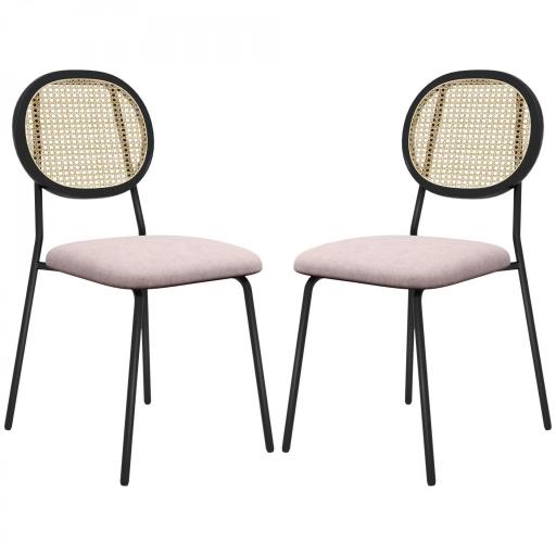 Pack de 2 Sillas de Comedor con Respaldo de Ratán Sintético y Marco de Acero para Salón 44x54x87 cm Rosa y Negro [9]