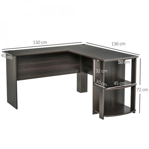 Mesa de Ordenador PC Escritorio para Oficina Hogar Tipo Esquinera Forma L con Estantes 136x130x72cm Madera [1]