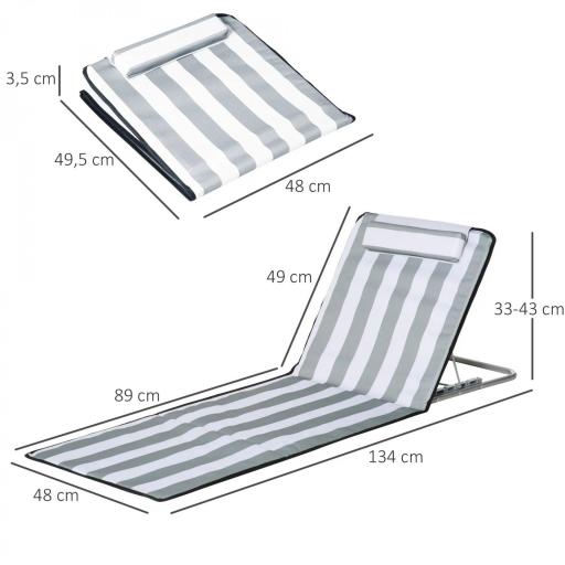 Conjunto de 2 Esterillas con Respaldo Reclinable Reposacabezas y Bolsa de Transporte 134x48x33-43 cm Blanco y Gris [6]