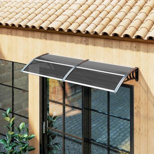 Marquesina de Protección contra Sol y Lluvia 196x75x23 cm con Cubierta de Policarbonato para Puertas y Ventanas Negro [8]