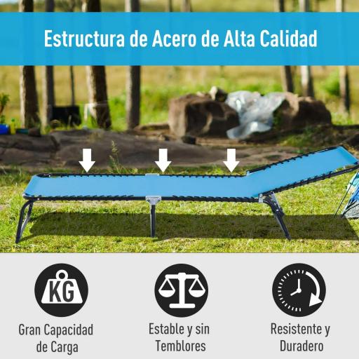 Tumbona Plegable, Tumbona Jardín Exterior Reclinable 4 Posiciones con Reposacabezas y Marco de Acero, Carga 120 kg, para Terraza, Piscina, Playa, 189x58x30 cm, Azul Claro [4]